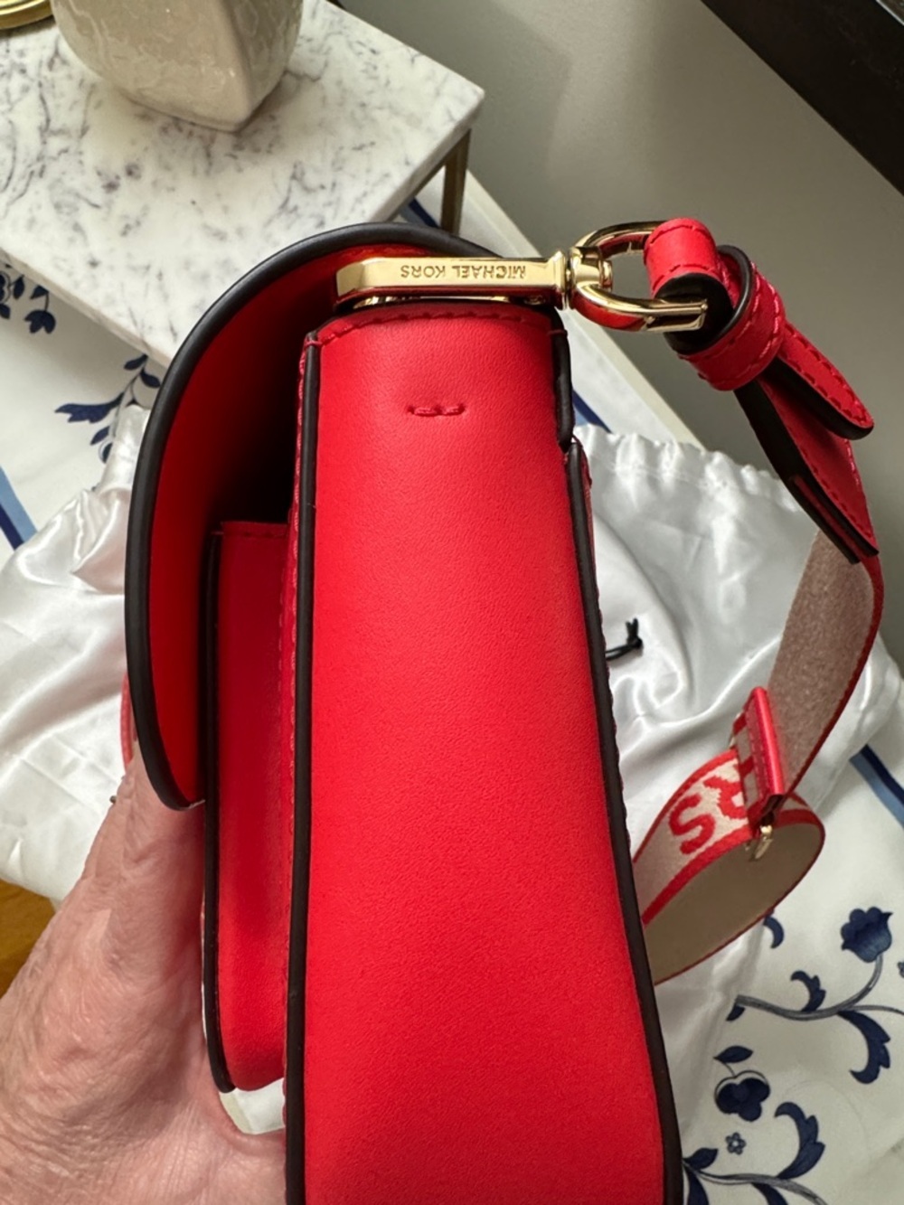 Michael Kors Sloan Editor Red Leather Crossbody with Branded Canvas Strap - Picture 7 of 14